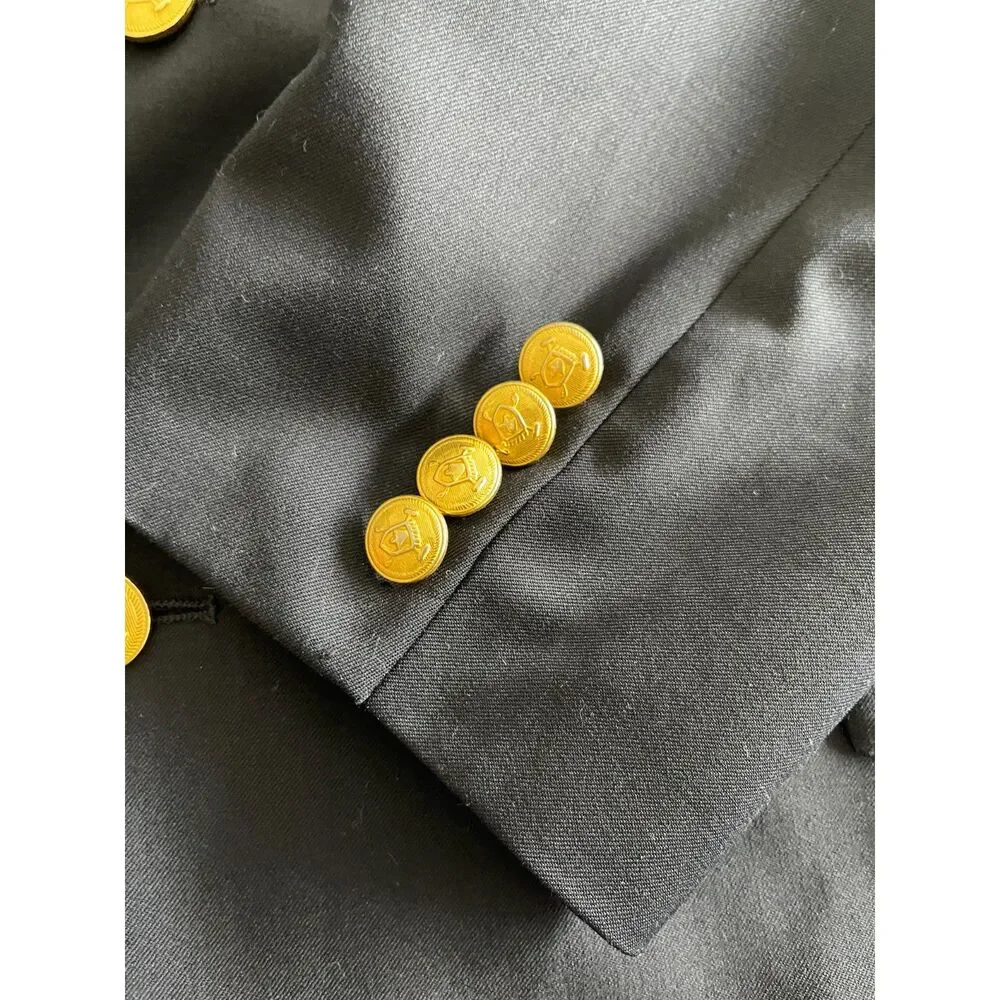 Ralph Lauren pure new wool sport coat blue gold buttons black label men's 46R